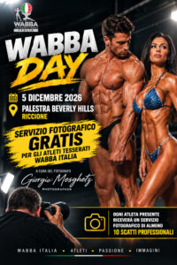 Poster del wabba day, con rappresentati due atleti (uomo e donna), il fotografo e le scritte che descrivono l'evento.